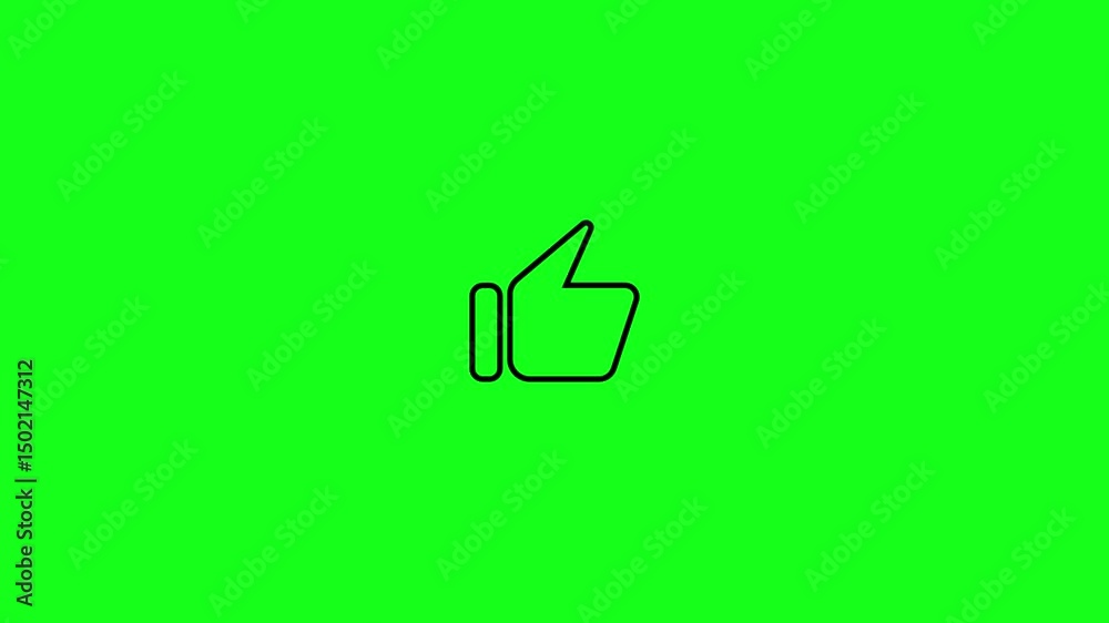 4K Black Line Thumbs Up Icon Animation on Green Screen– Positive Gesture Motion Loop.