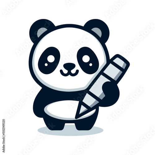 Cute Panda Mascot Holding a Pencil