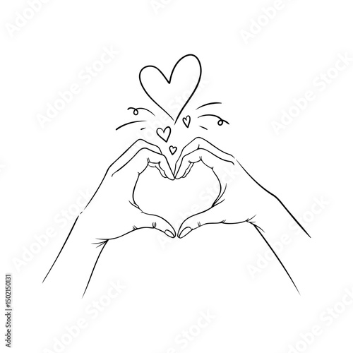 Heart hands creating love symbols in a minimalist style during a creative art session