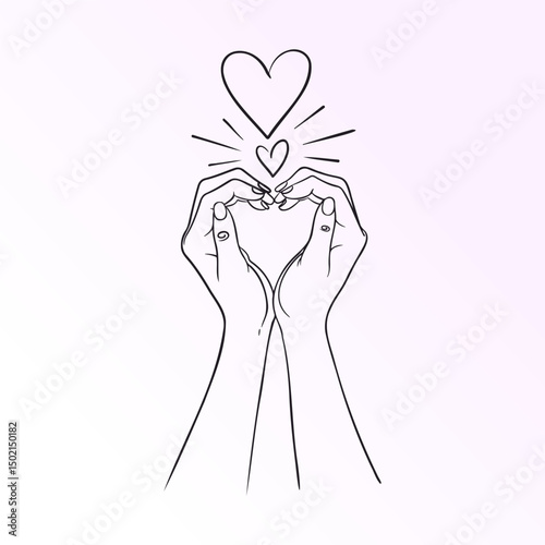 Heart hands creating love symbols in a minimalist style during a creative art session