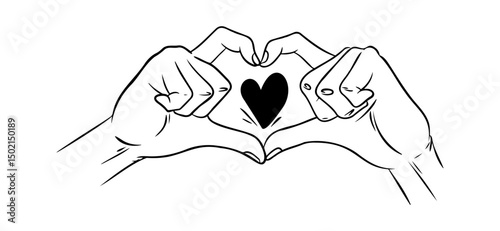 Heart hands creating love symbols in a minimalist style during a creative art session