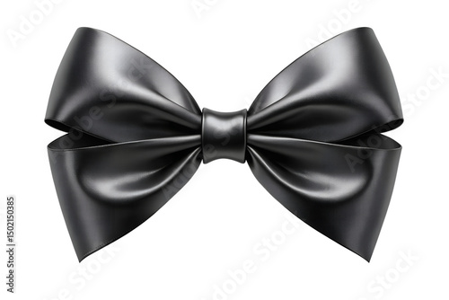 Decorative Black Silk Ribbon Bow Isolated on Transparent PNG Format