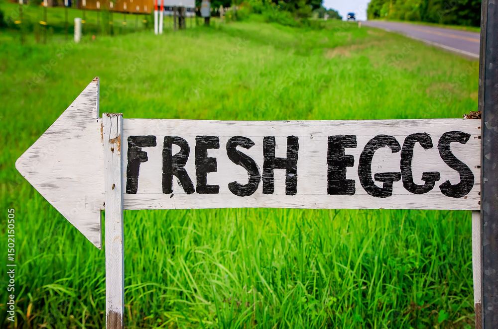 Fototapeta premium Fresh eggs sign in Grand Bay Alabama