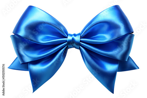 Glossy Blue Ribbon and Bow for Gift Wrapping on Transparent Background