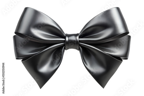 3D Realistic Silk Black Ribbon Bow Isolated on PNG Transparent Background