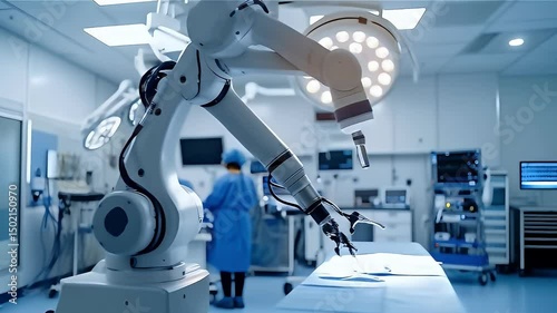 A robotic hand efficiently operates a machine in a hospital setting, assisting in various medical procedures, A medical robot performing a delicate surgery 