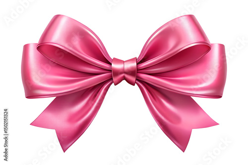 3D Realistic Pink Ribbon Bow Isolated on Transparent Background