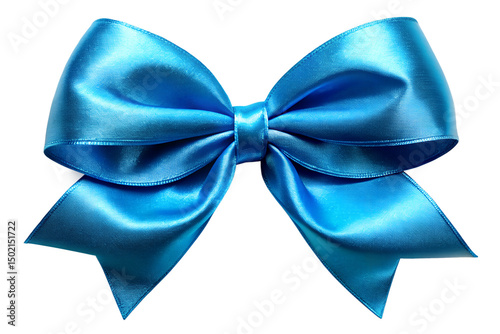 3D Realistic Blue Ribbon Bow on Transparent PNG Background

