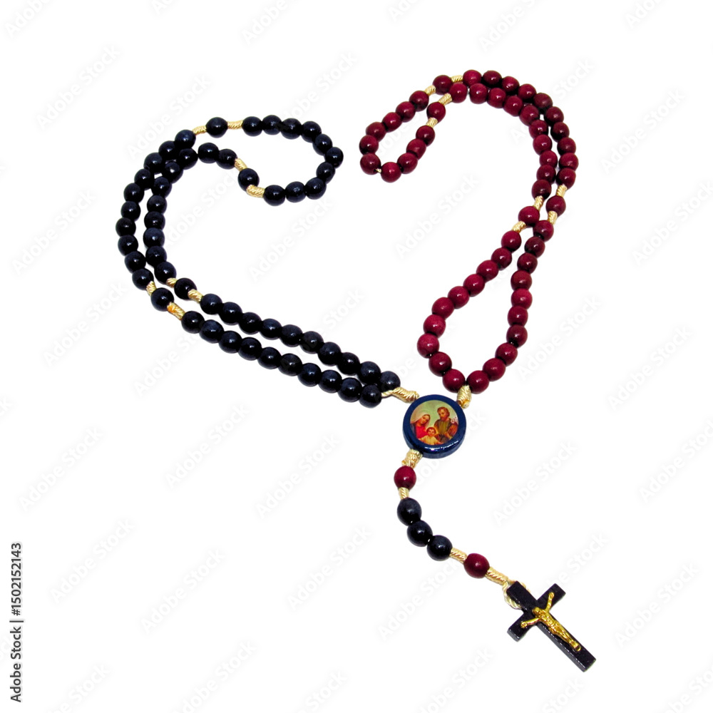 Naklejka premium Couple's rosary made of natural wood, with durable beads and handmade finish. A symbol of union, faith, and spirituality.