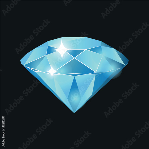 Realistic shining blue diamond jewel. 3d illustration, Dimond vector art eps file artwork, Vector illustration of sapphire gem on blue background, diamond logo