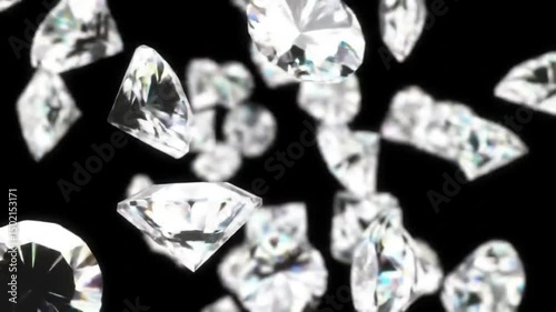 Shining diamonds floating elegantly in the darkness. Capturing the radiant beauty and allure of precious gems. The diamonds are sparkling and clean, with sharp details 