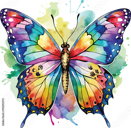 Watercolor Butterfly with Colorful Wings