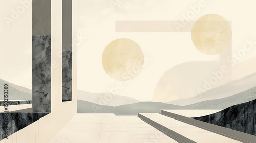 Minimalistic abstract architecture desktop wallpaper featuring clean lines, geometric shapes, monochromatic tones, and negative space for a modern, sleek, and sophisticated design aesthetic