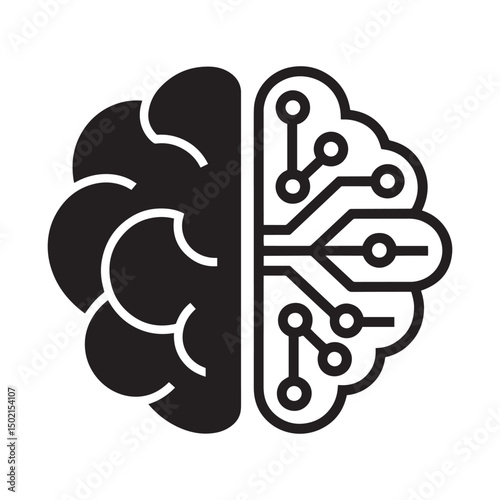 Artificial Intelligence Brain Vector – Half Human Brain and Half Circuit Design Icon