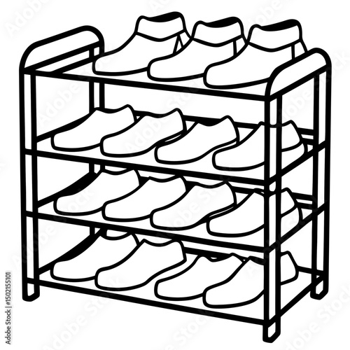 Minimal Shoe Rack Vector on White Background