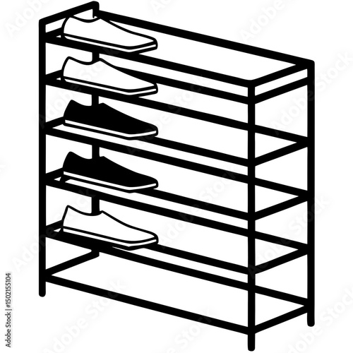 Minimal Shoe Rack Vector on White Background