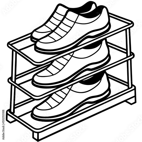 Minimal Shoe Rack Vector on White Background