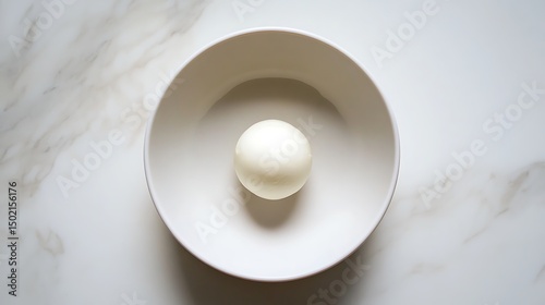 A single boiled egg in a white bowl on a marble surface