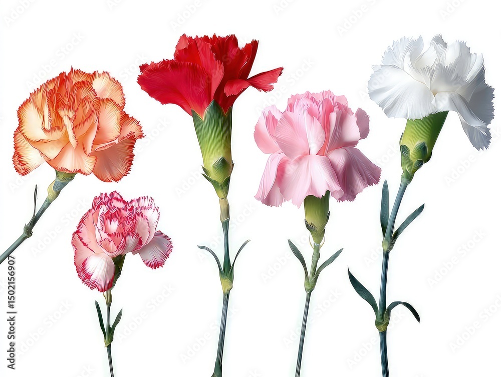 Fototapeta premium Various flowers carnation flower variety in full bloom floral arrangement on green stems