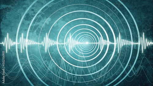 radial radar pulse in cyan and white, scanning animation illusion, concentric wave lines

