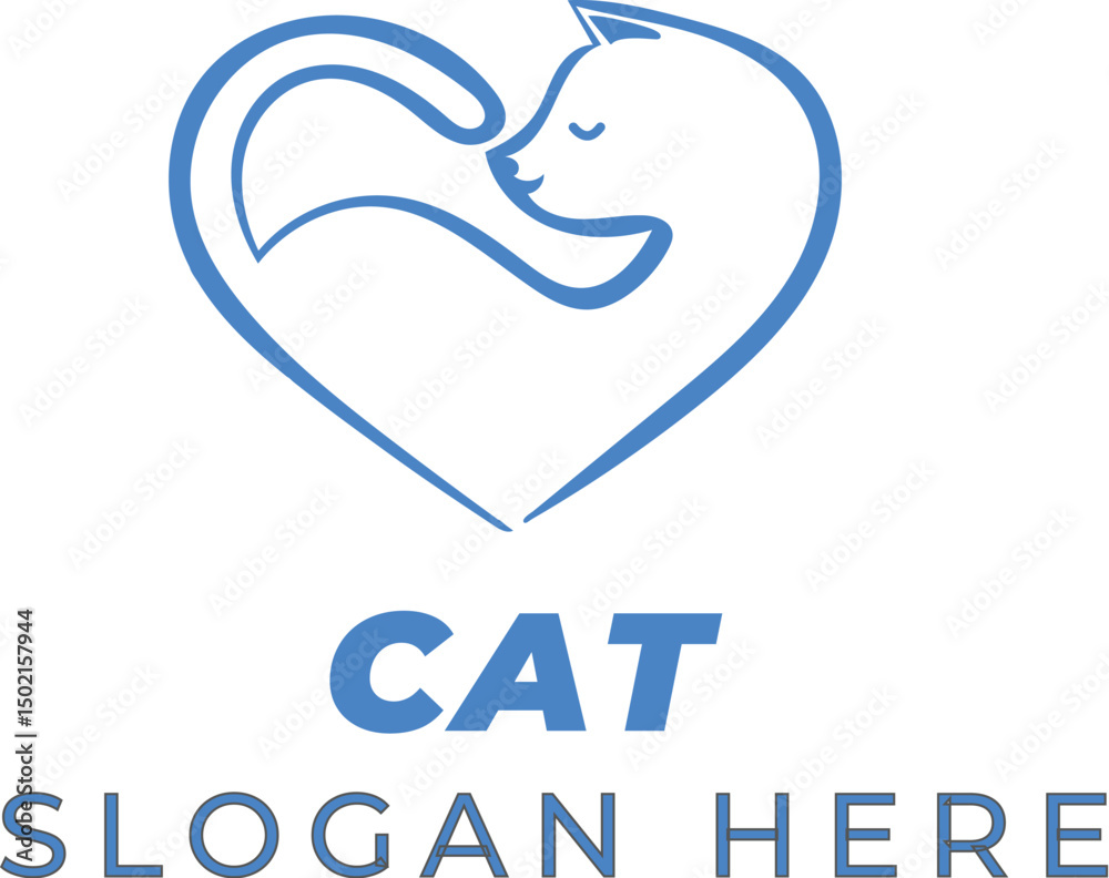 Obraz premium Bright Blue Heart Cat Vector – Clean and Modern Design