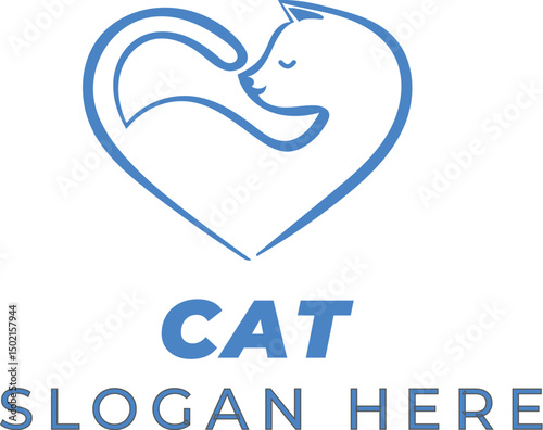 Bright Blue Heart Cat Vector – Clean and Modern Design