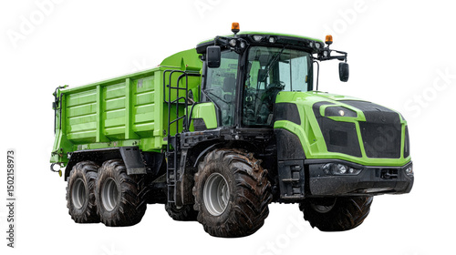Heavy-Duty Hauler: A vibrant, green heavy-duty construction truck, showcasing power and efficiency in an impressive display of engineering.