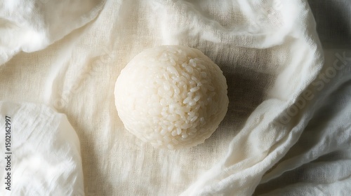 A Single Rice Ball on a White Cloth