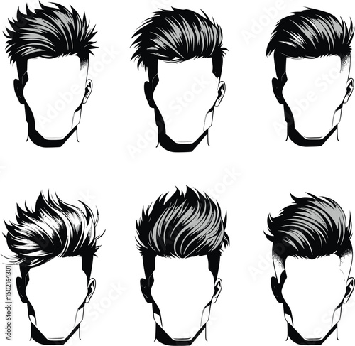 Six stylish black and white haircut styles for men vector illustration graphic design