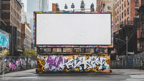 Urban Billboard Advertisement Space with Graffiti Art in New York City