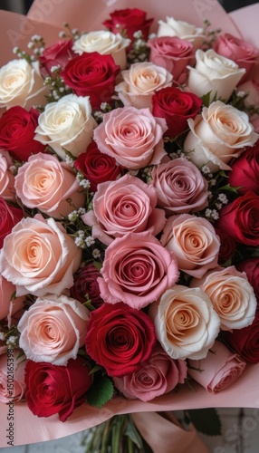 Beautiful red and pink rose wedding bouquet, a romantic celebration of love and nature's floral beauty