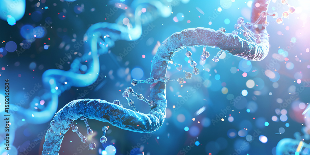 Digital DNA Strand in Blue Color with Floating Particles, Genetic and Molecular Biology Concept
Digital DNA Strand in Blue Color with Floating Particles, Genetic and Molecular Biology Concept