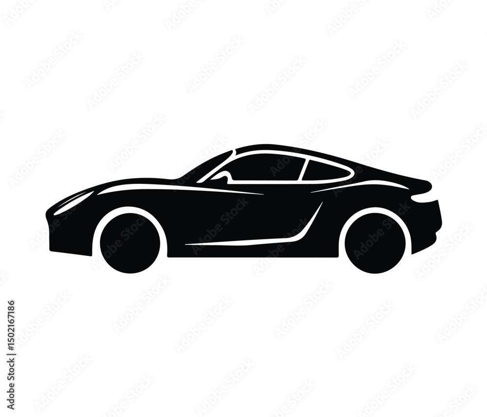 Fototapeta premium Sport Car Logo, car icon, car silhouette, car illustration, Vector Silhouette of Sports Car Black Coupe Side View Illustration.