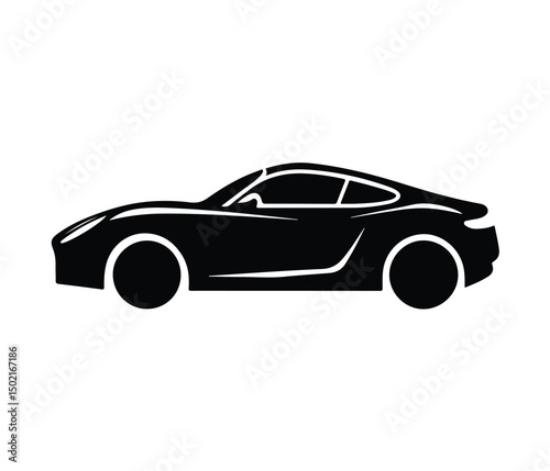 Sport Car Logo, car icon, car silhouette, car illustration, Vector Silhouette of Sports Car Black Coupe Side View Illustration.