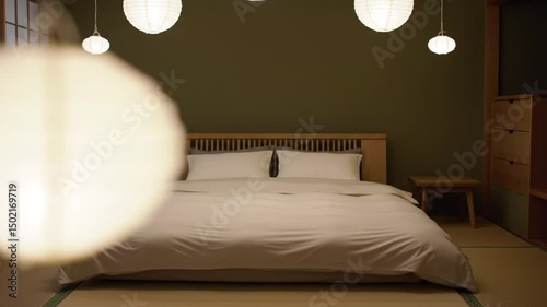 Serene Japanese Inspired Bedroom Retreat Featuring Paper Lanterns And Tatami Mats