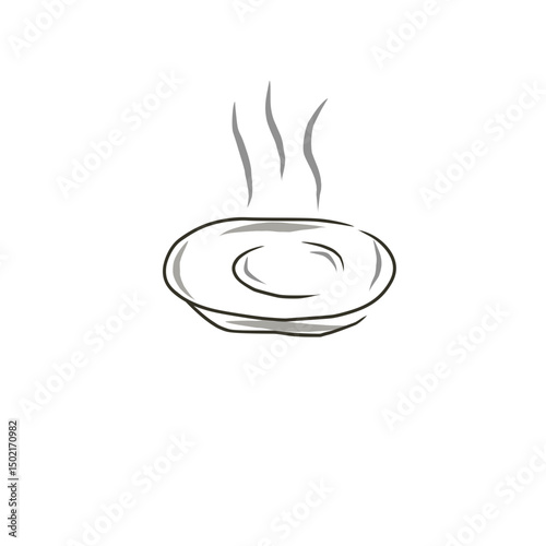 A line drawing of a steaming bowl, suggesting hot food.