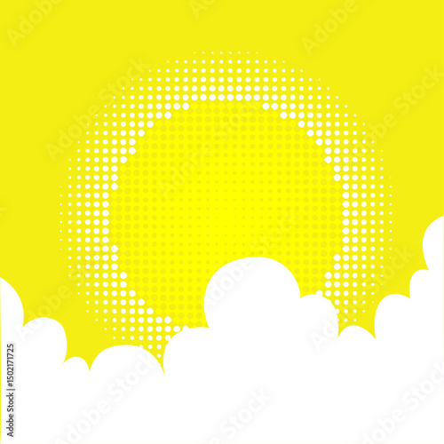 黄色い灼熱真夏の太陽と入道雲のコピースペース有りベクターイラスト背景2