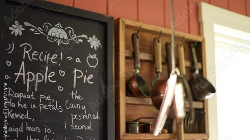 Charming Apple Pie Recipe Displayed On Rustic Chalkboard In Cozy Kitchen