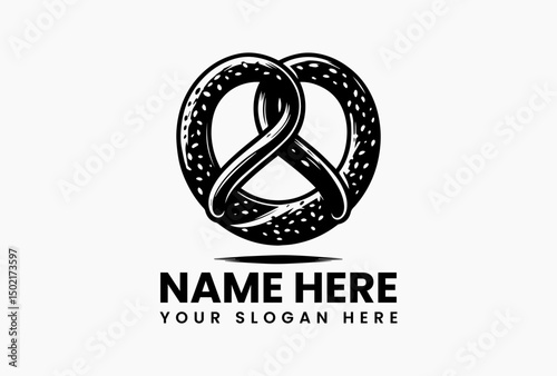 Bold pretzel outline with stylized salt flakes vector food logo. Traditional German bakery emblem  