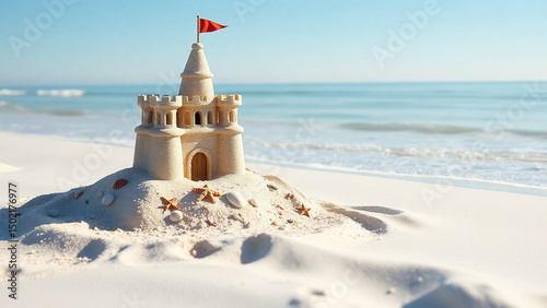 Majestic Sandcastle on a Sunny Beach Summer Vacation Paradise