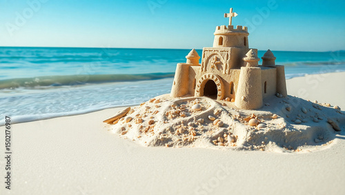 Magnificent Sandcastle on a Sunny Beach A Summer Vacation Dream