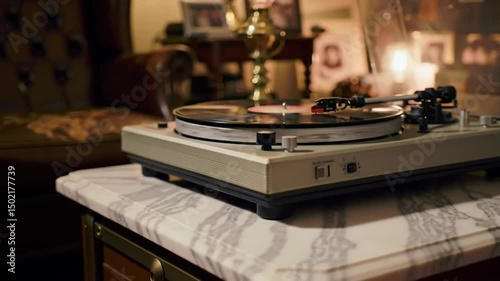 Vintage Vinyl Turntable Plays Music In A Retro Styled Home