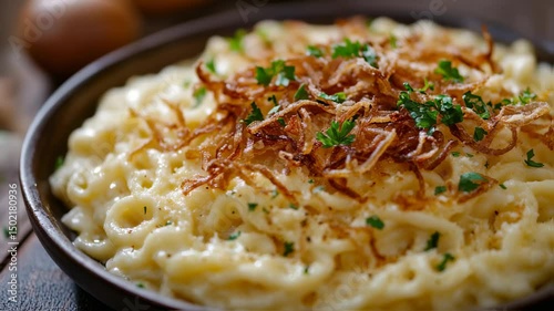 K?sesp?tzle Delight: Traditional German Noodles with Cheese and Fried Onions photo