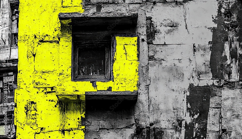 Naklejka premium Urban wall with yellow stripe and window