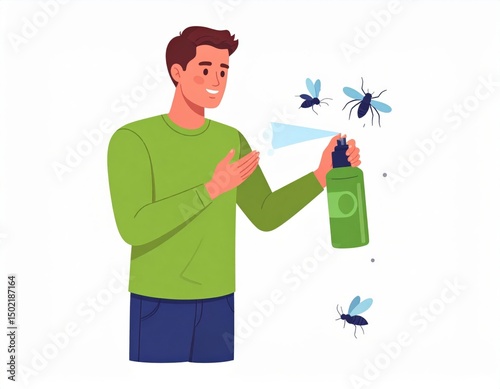 Man Spraying Mosquito Repellent