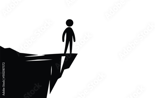 man standing on the edge of a cliff, isolated silhouette on white background, simple flat style