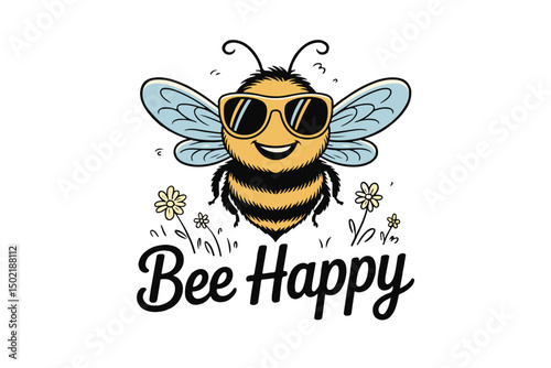 happy bee silhouette  Vector