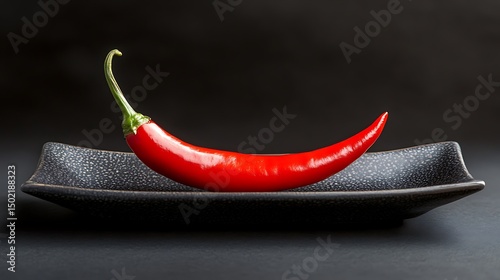Red Chili Pepper on a Black Plate