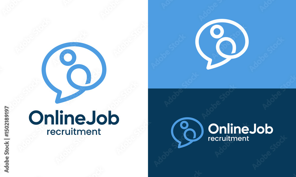 Obraz premium Online job logo design template illustration. People concept concept vector design with chat bubble symbol graphic icon