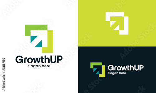 Modern growth logo design. Abstract arrow shape vector design with technology model. Symbol for business startup, marketing, finance and management company